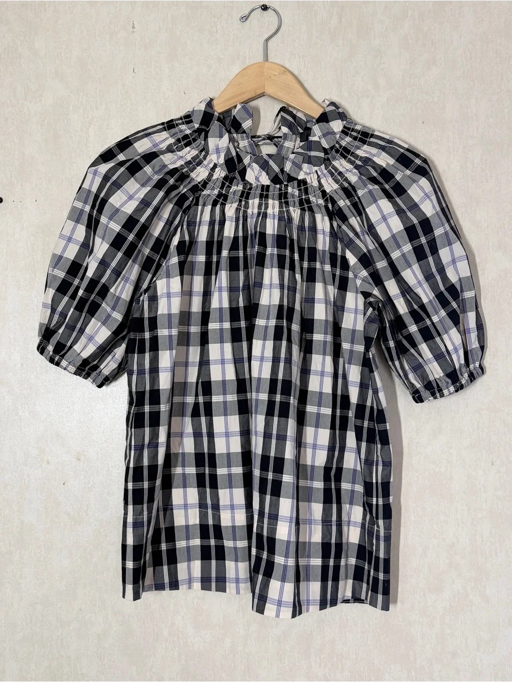 NWT J. Crew Women’s Smocked Neck Puff Sleeve Top in Friday Plaid XS